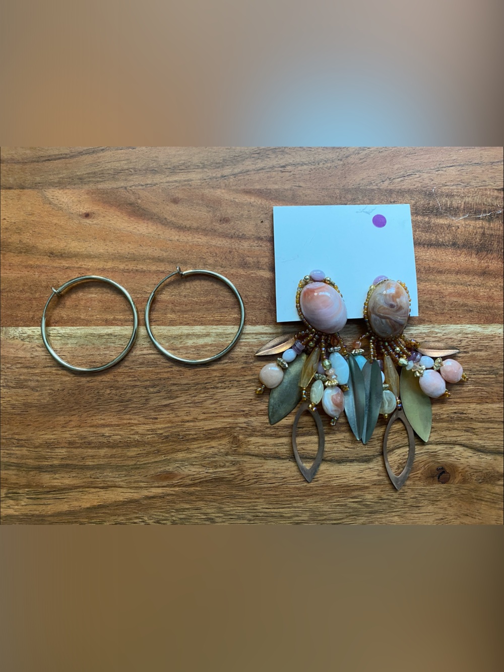 Pink beads Statement clip on Earrings and rare clip on hoop earrings